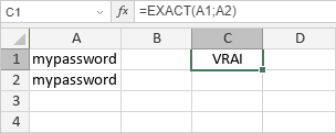 Fonction EXACT: VRAI