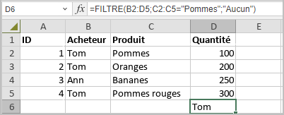 Fonction FILTRE