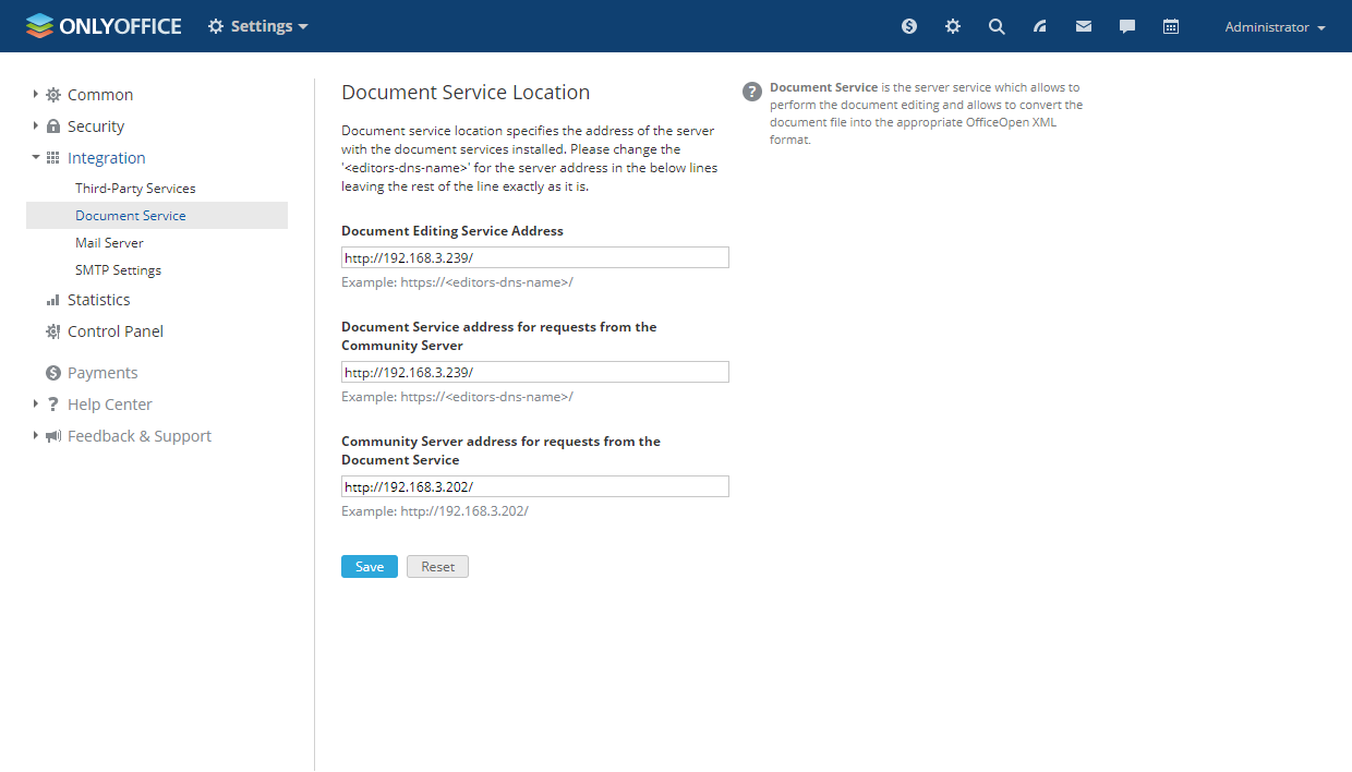 Conectando ONLYOFFICE Docs ao ONLYOFFICE Groups