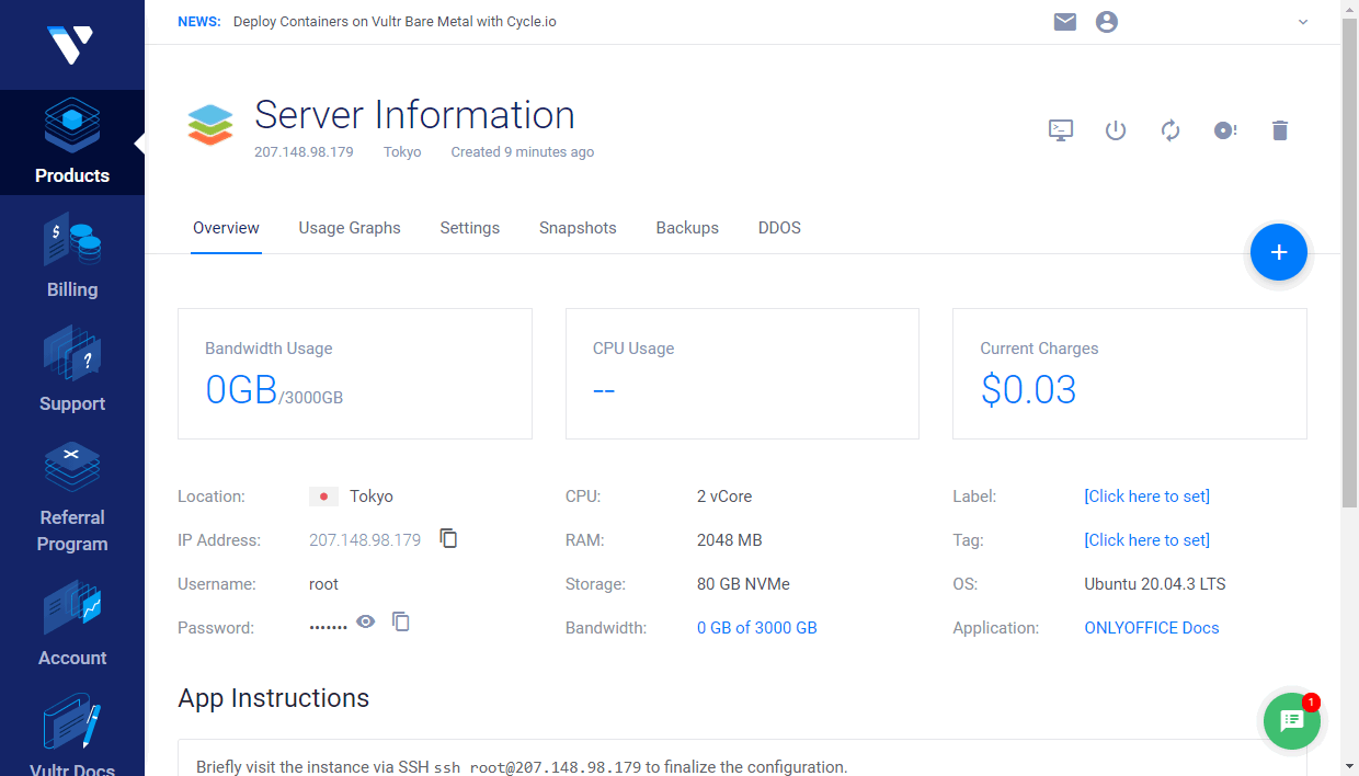 Create your instance in Vultr